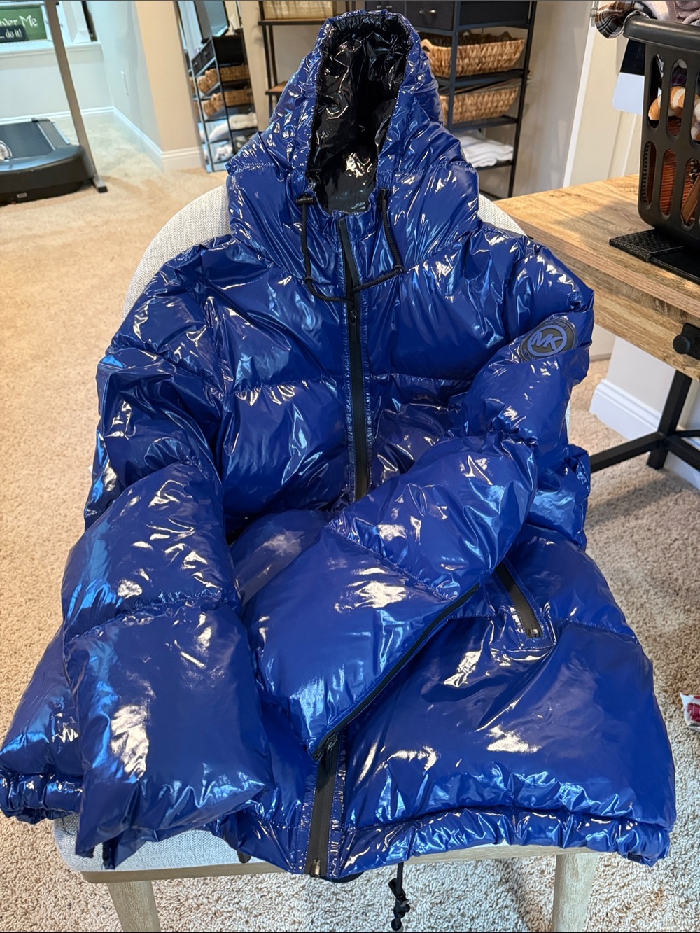 Michael Kors Shiny Royal Blue Puffer Jacket with Hood